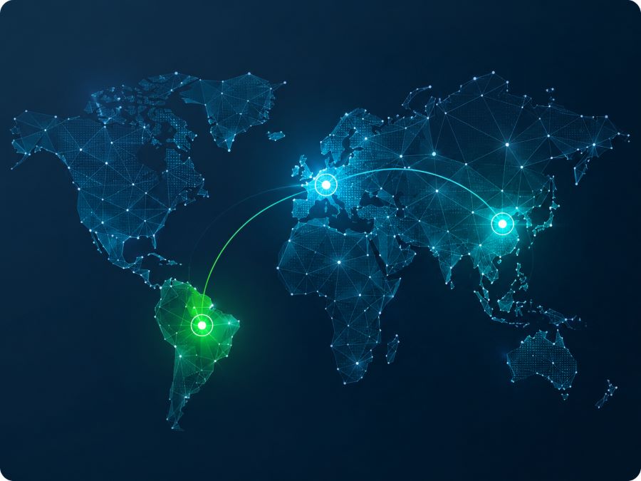 Global support network connecting Brazil, Europe and Asia